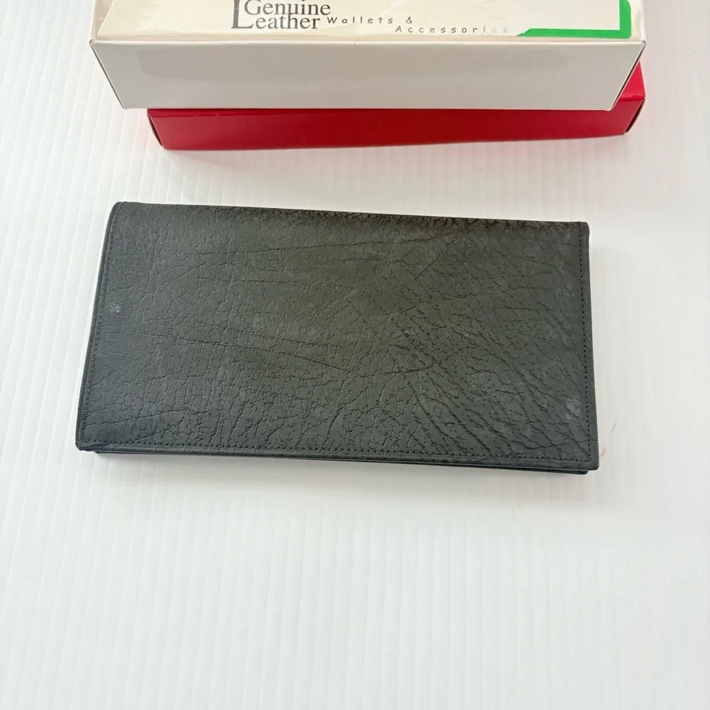 NWT Vintage Genuine Leather Black Check Book Wallet in Box Wallet Only